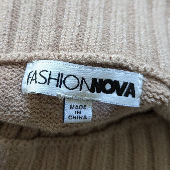 Fashion Nova Isla Taupe Fringed Mini Sweater Dress Size Small Heavy Knit - Picture 6 of 13